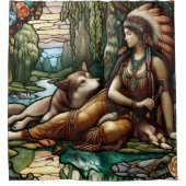 Mutterin mit loyalem Wolfskind Duschvorhang (Vorderseite)