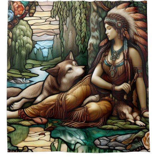 Mutterin mit loyalem Wolfskind Duschvorhang (Vorderseite)