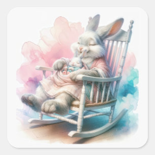 Mutterkaninchen mit Kindersonne Quadratischer Aufkleber