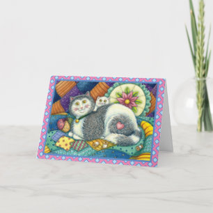 MUTTERKATZE & KÄTZCHEN, PATCHWORK-QUILTS, NADELKIS FEIERTAGSKARTE