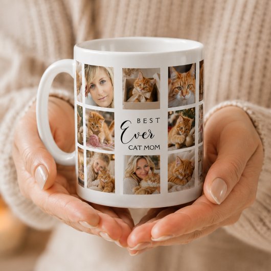 Mutterkatze Mama Foto-Collage weiß schwarz Kaffeetasse