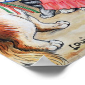 Mutterkatze mit Fächer und Kätzchen, Louis Wain Poster (Ecke)