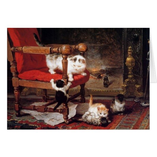 MUTTERKATZE SPIELT MIT KÄTZCHEN Muttertag (Vorderseite (Horizontal))