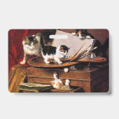 Mutterkatze und Kätzchen am Tisch Ausweis (Rückseite)