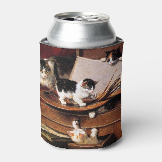 Mutterkatze und Kätzchen am Tisch Dosenkühler (Kanne Vorderseite)