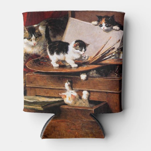 Mutterkatze und Kätzchen am Tisch Dosenkühler (Vorderseite)