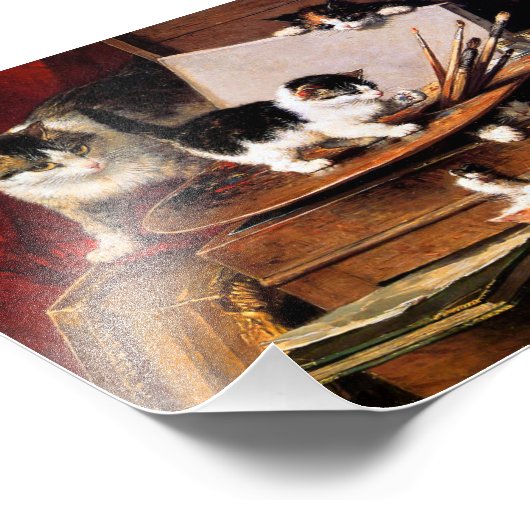 Mutterkatze und Kätzchen am Tisch Fotodruck (Ecke)