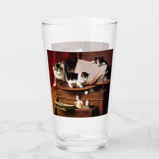 Mutterkatze und Kätzchen am Tisch Glas (Vorderseite)