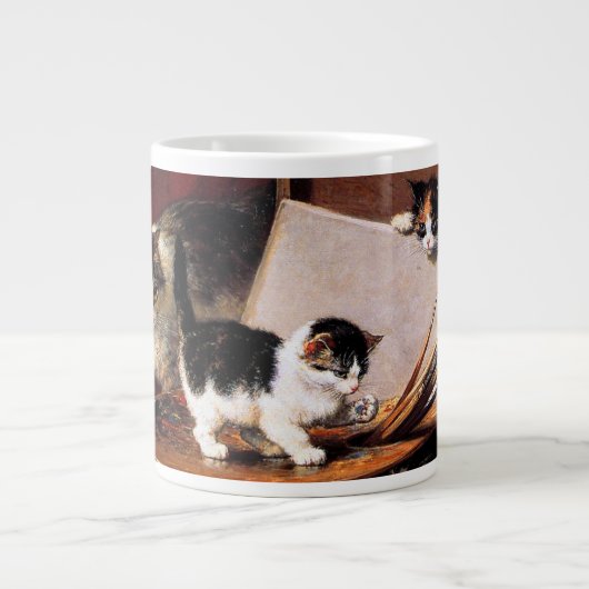 Mutterkatze und Kätzchen am Tisch Jumbo-Tasse (Vorderseite)