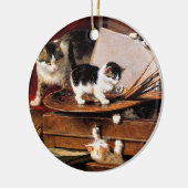 Mutterkatze und Kätzchen am Tisch Keramik Ornament (Links)