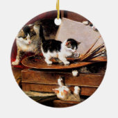 Mutterkatze und Kätzchen am Tisch Keramik Ornament (Hinten)