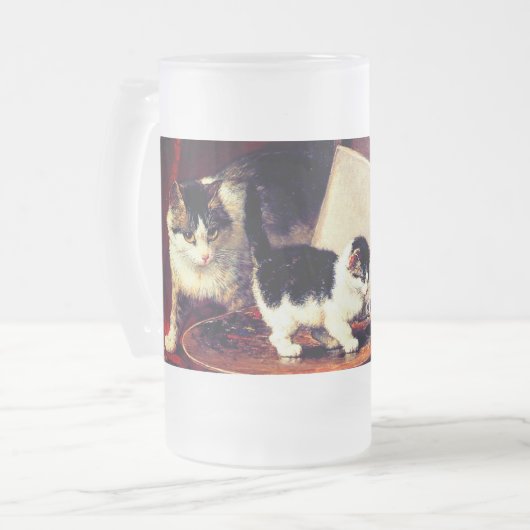 Mutterkatze und Kätzchen am Tisch Mattglas Bierglas (Vorderseite Links)