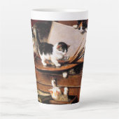 Mutterkatze und Kätzchen am Tisch Milchtasse (Vorderseite)