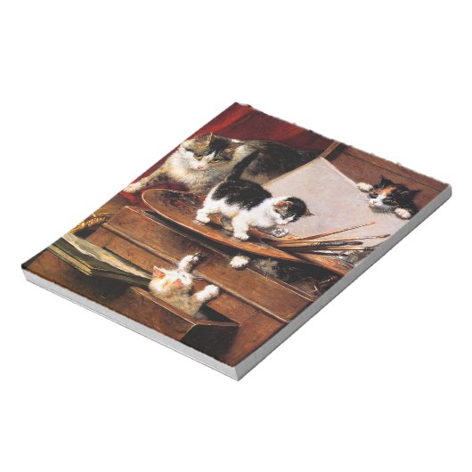 Mutterkatze und Kätzchen am Tisch Notizblock (Rotiert)