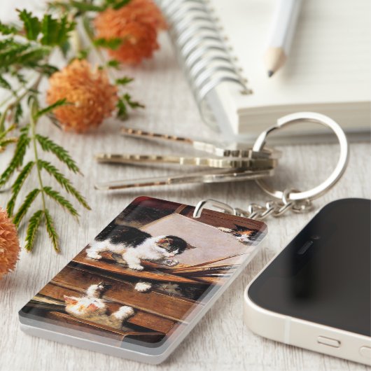 Mutterkatze und Kätzchen am Tisch Schlüsselanhänger (Vorderseite rechts)