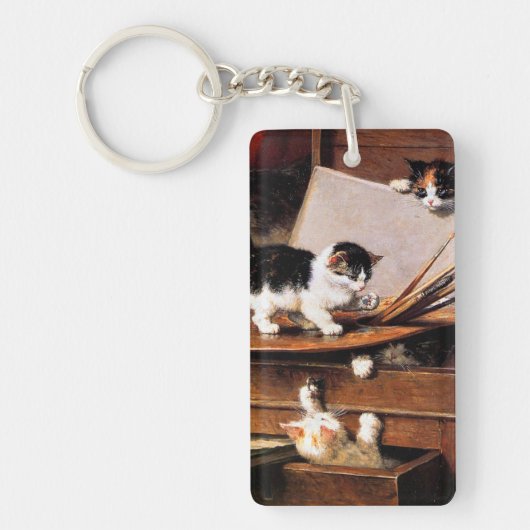 Mutterkatze und Kätzchen am Tisch Schlüsselanhänger (Vorderseite)