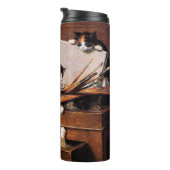 Mutterkatze und Kätzchen am Tisch Thermosbecher (Nach rechts gedreht)