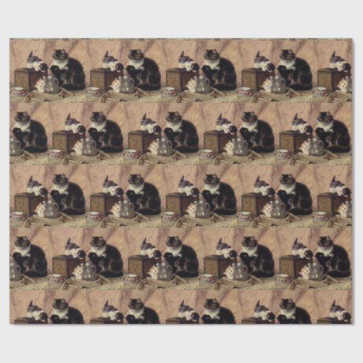 Mutterkatze und Kätzchen Geschenkpapier (Flach)