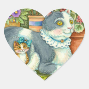 MUTTERKATZE UND KÄTZCHEN, TOPFBLUMEN, SCHLEIFEN & Herz-Aufkleber
