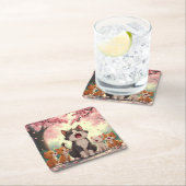 Mutterkatze und Kätzchen unter Kirschblossom Niedl Rechteckiger Pappuntersetzer (Vor Ort)