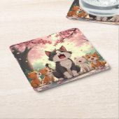 Mutterkatze und Kätzchen unter Kirschblossom Niedl Rechteckiger Pappuntersetzer (angewinkelt)
