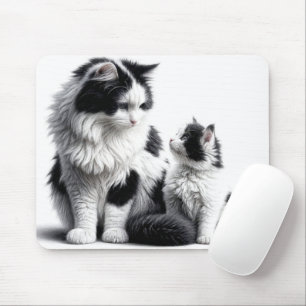 Mutterkatze und Kitten auf Weiß Mousepad
