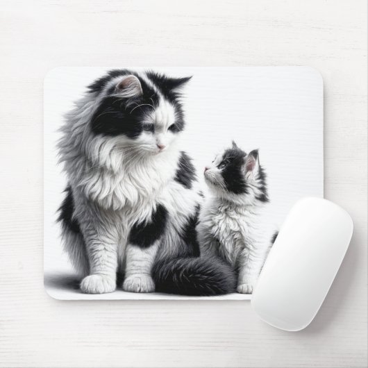 Mutterkatze und Kitten auf Weiß Mousepad (Mit Mouse)