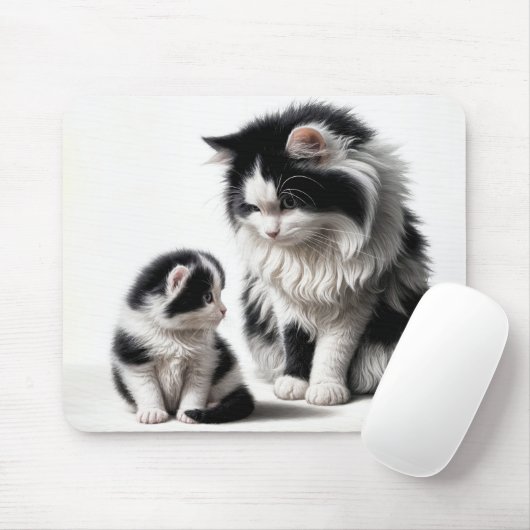 Mutterkatze und Kitten auf Weiß Mousepad (Mit Mouse)