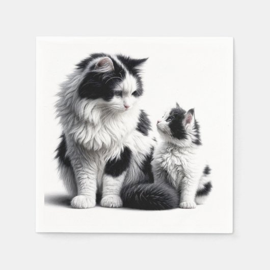 Mutterkatze und Kitten auf Weiß Serviette (Vorderseite)