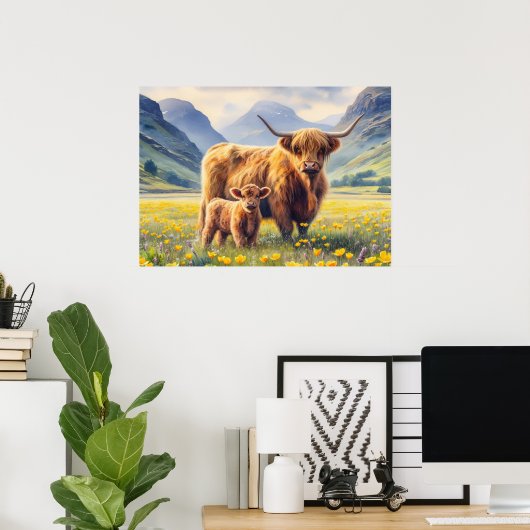 Mutterkuh und Kalb-Buttercups Poster (Heimbüro)