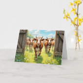 Mutterkühe, die aus einer Weide entkommen Karte (Gelbe Blume)