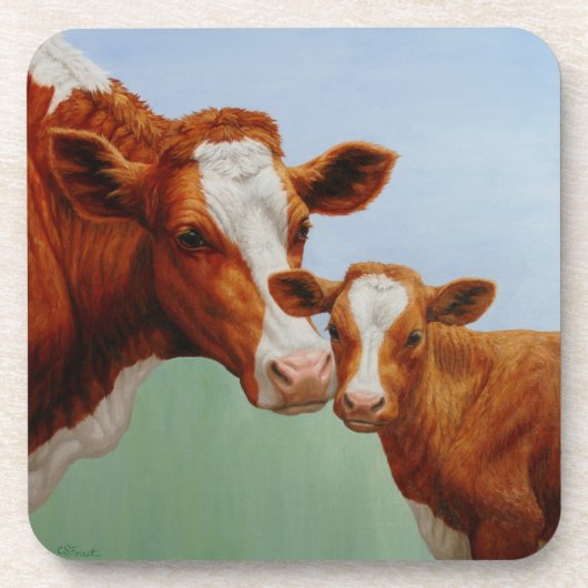 Mutterkühe und Niedliches Kalb Untersetzer (Vorderseite)