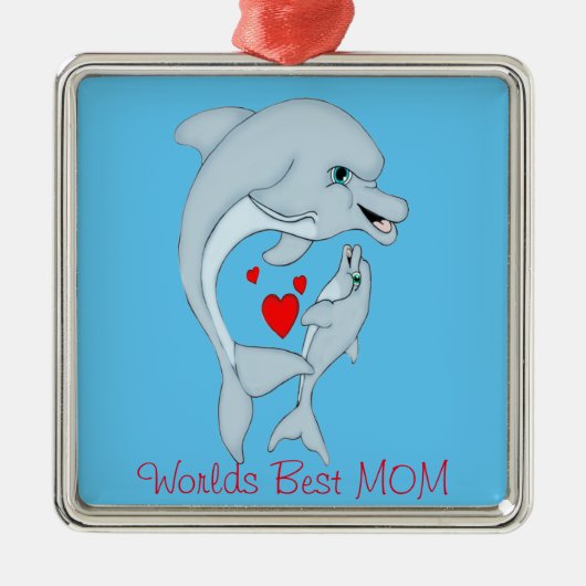 Mutterliche Dolphin-Liebe Silbernes Ornament (Vorne)