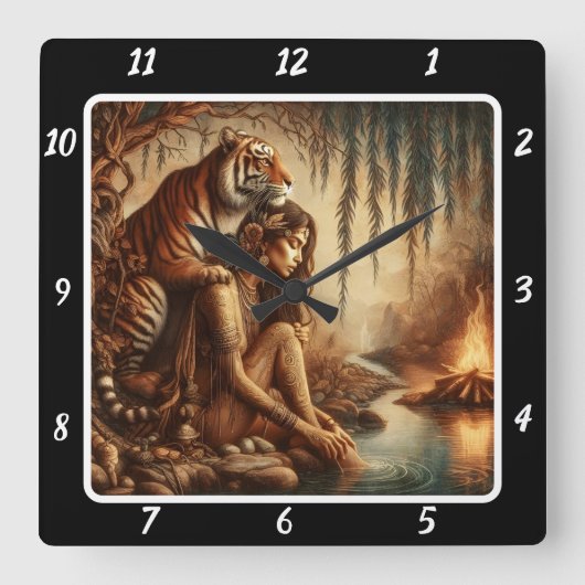 Mutterliche Stille: Starlight Pines Tigertraum Quadratische Wanduhr (Vorderseite)