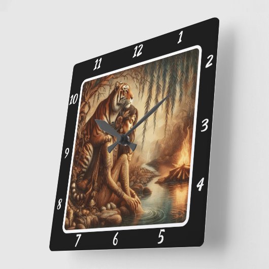 Mutterliche Stille: Starlight Pines Tigertraum Quadratische Wanduhr (Winkel)