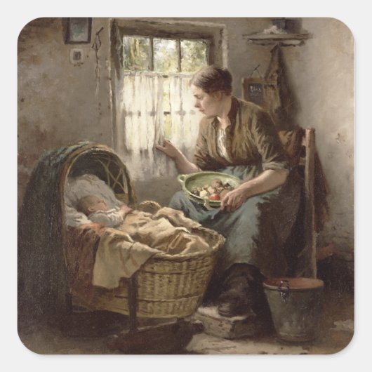 Mutterliche Zuneigung (Öl auf Leinwand) Quadratischer Aufkleber (Vorderseite)