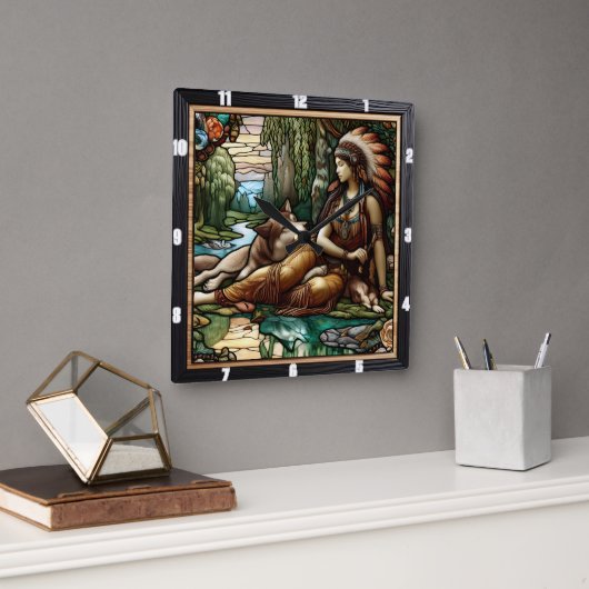 Mutterlicht: Waldschatten Stille Wolf Quadratische Wanduhr (Büro)