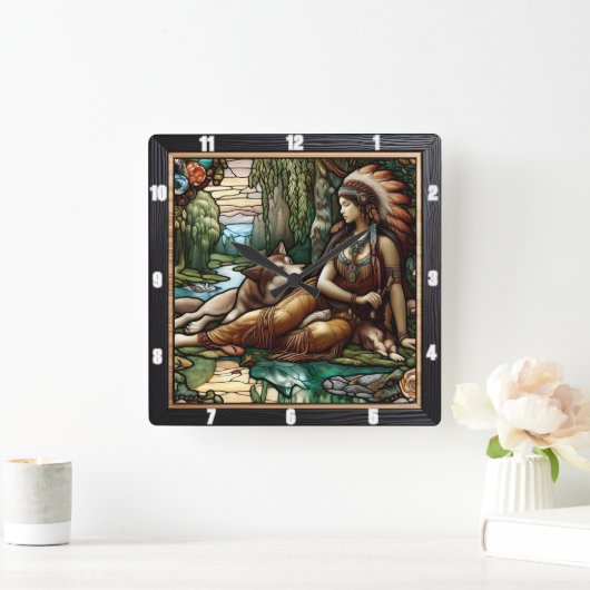Mutterlicht: Waldschatten Stille Wolf Quadratische Wanduhr (Zuhause)