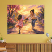 Muttern Kind läuft mit Blumen Leinwand Kunst (Insitu (Wohnzimmer))
