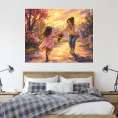 Muttern Kind läuft mit Blumen Leinwand Kunst (Insitu (Schlafzimmer))
