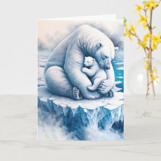 Mutterpolarbär mit ihrem Keim auf einem Gletscher Karte (Gelbe Blume)