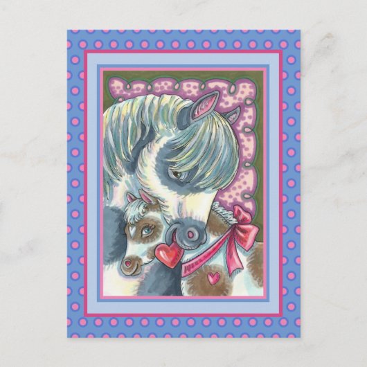 MUTTERPONY & VALENTINE FILLY, NIEDLICH PFERD FEIERTAGSPOSTKARTE (Vorderseite)