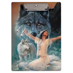 Mutterprinzessin mit Wölfen und Dream Catcher Klemmbrett
