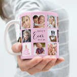 Mutterrosa Foto Kaffeetasse<br><div class="desc">Ein Geschenk für Ihre Mutter,  die ihr Leben mit einer Collage von 14 Fotos feiert. Schwarzer Text: Beste Mama je. Personalisieren und nutzen Sie Ihre eigenen Fotos von ihr,  Kindern,  Ehemann,  Haustieren,  Freunden. Eleganter rosa Hintergrund. Perfekt als Muttertagsgeschenk,  zum Geburtstag und zu Weihnachten.</div>