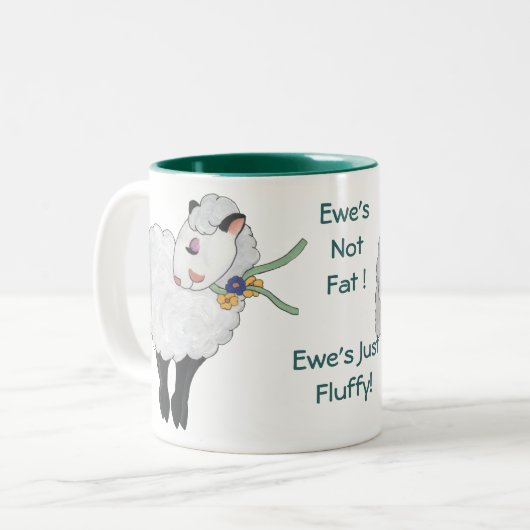 Mutterschafs nicht fett, Mutterschafs flaumig! Zweifarbige Tasse (Vorderseite Links)