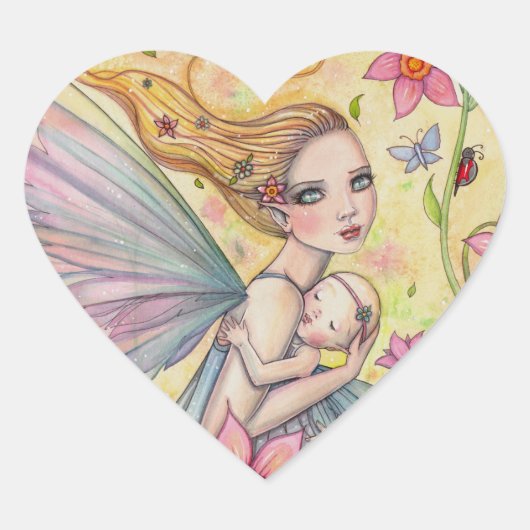 Mutterschaft Sweet Mother and Baby Fairy Painting Herz-Aufkleber (Vorderseite)