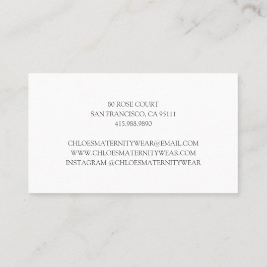 Mutterschaftskleidung Visitenkarte (Rückseite)
