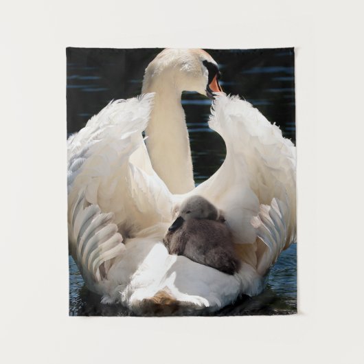 Mutterschwan mit Zygnets (Babyschwäne) Wandteppich (Vorderseite)