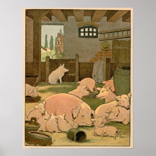 Mutterschweine und Baby-Ferkel im Betrieb Poster (Vorne)