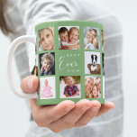 Muttersprache Foto Salbei grün Kaffeetasse<br><div class="desc">Ein Geschenk für Ihre Mutter,  die ihr Leben mit einer Collage von 14 Fotos feiert. Weißer Text: Beste Mama je. Personalisieren und nutzen Sie Ihre eigenen Fotos von ihr,  Kindern,  Ehemann,  Haustieren,  Freunden. Weiche grünen Hintergrund. Perfekt als Muttertagsgeschenk,  zum Geburtstag und zu Weihnachten.</div>